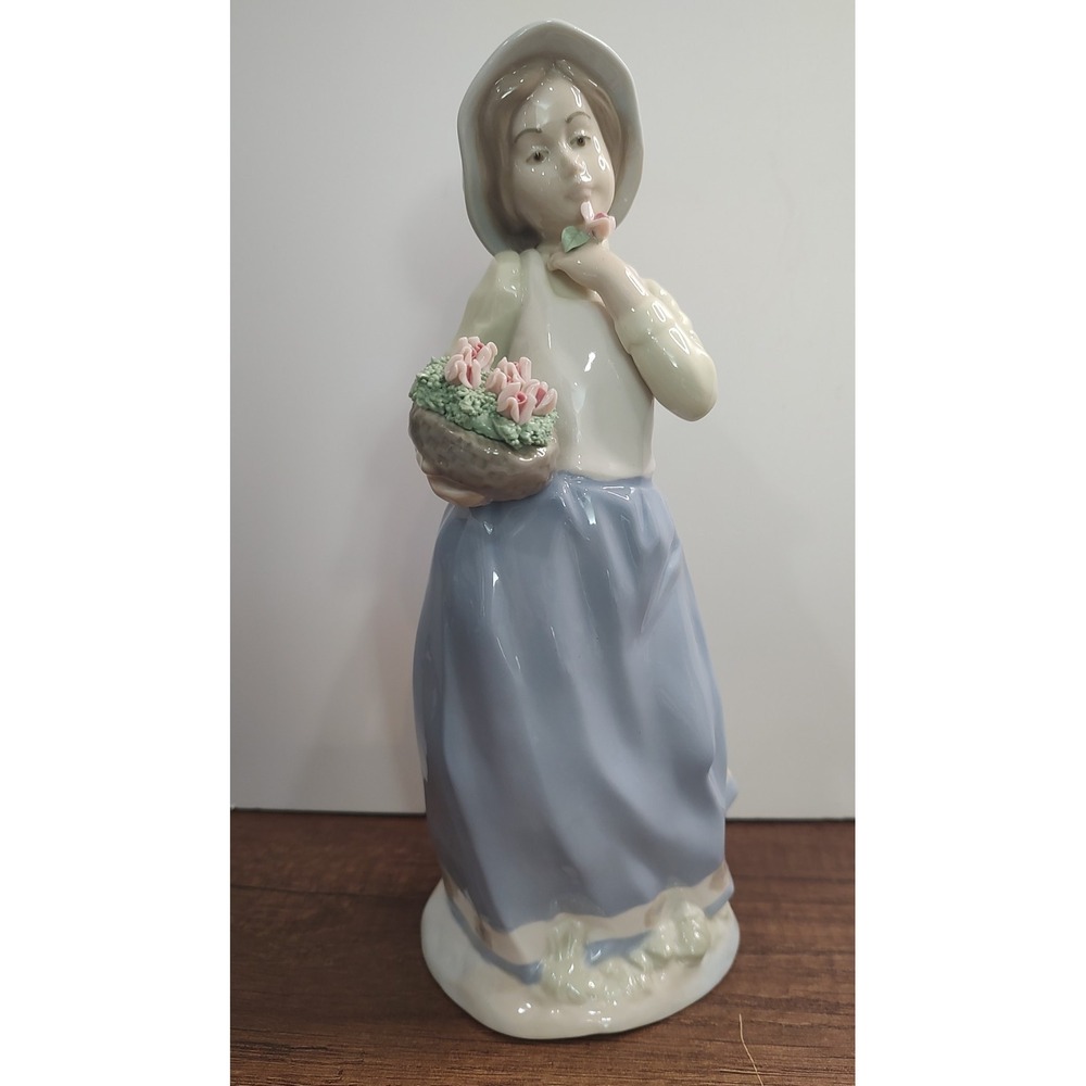 Vintage Figurine Nadal Porcelain Girl With Flower Basket Made In Spain
